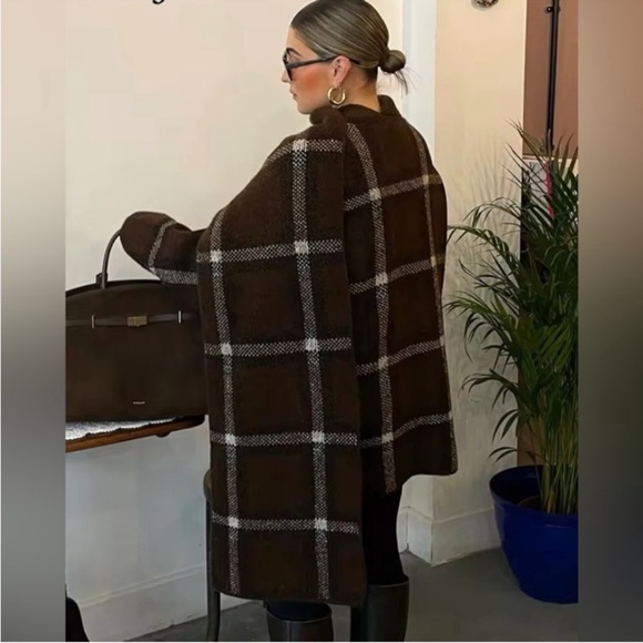 ZARA SHORT PLAID SCARF KNIT COAT - Picture 8 of 16